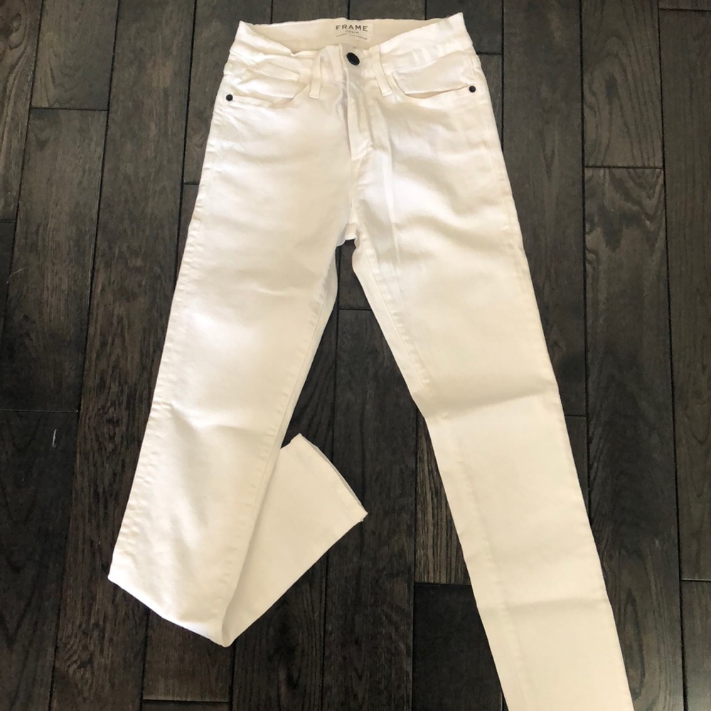 FRAME white high rise skinny jeans